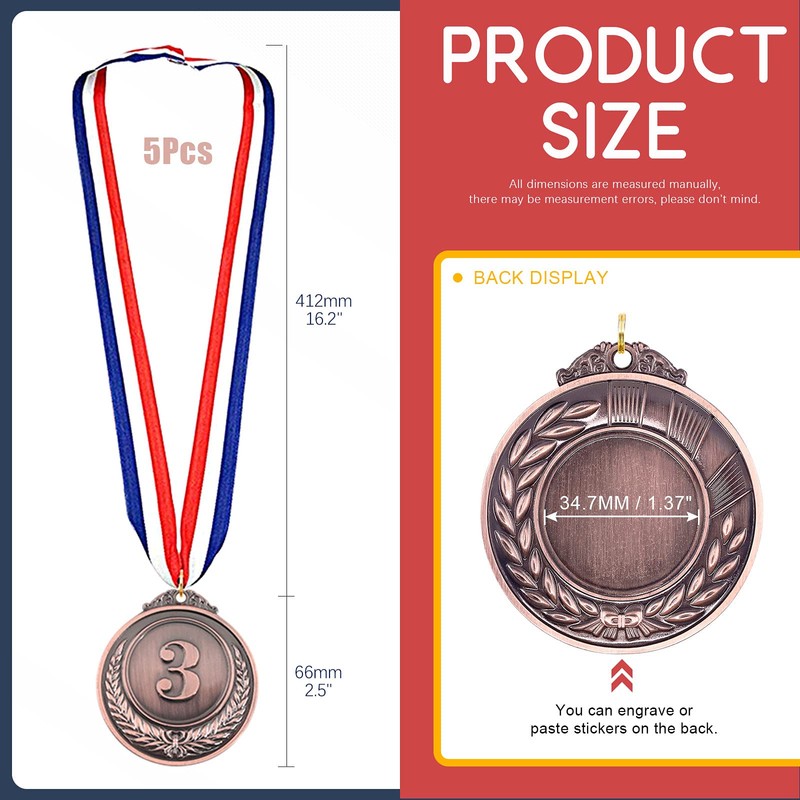 Hilitchi 5Pcs Bronze Award Medals - Olympic Style Winner Medals
