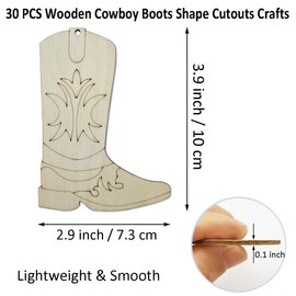 30 pcs 4 Inch Unfinished Cowboy Boots Wood Cut Out Cowboy Boots Wood DIY Crafts Cutouts Blank Wooden Cowboy Boots Shaped Ornaments Tags