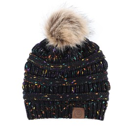 American Trends Beanies Women Winter Hats for Women Satin Lined Slouchy Beanie with Pom Pom Winter Warm Cable Knit Snow Ski Hat Black Mix