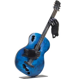SunBlogs Art Metal Music Decor, 23” H Handmade Guitar Sculpture Home Decor, Hand-Painted Western Statue Decorations for Living Room, for Music Lovers Musician & Teachers (Vintage Blue)