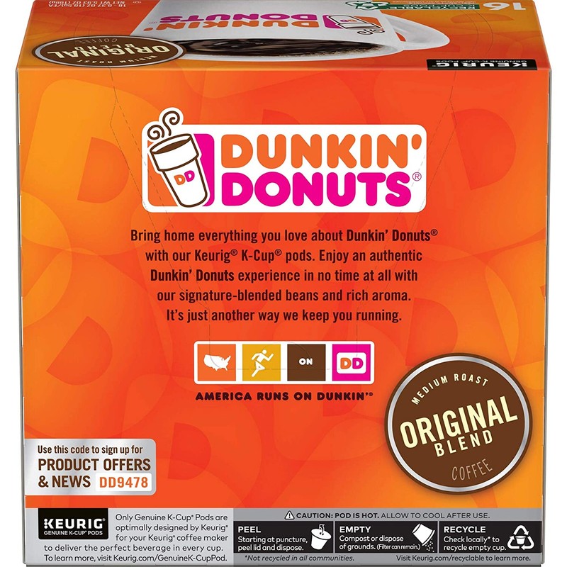 Dunkin' Donuts Original Blend Medium Roast Coffee, 64 K Cups