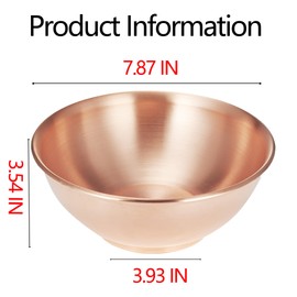 YOIHOJET 8''Pure Copper Bowl, 99.99% Copper Bowl for Kitchen, Coppers Mixing Bowls for Salad, Egg Beating, Pure Coppers Bowls for Family Friends