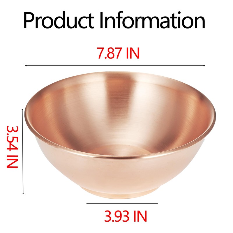 YOIHOJET 8''Pure Copper Bowl, 99.99% Copper Bowl for Kitchen, Coppers