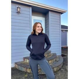 Emlovm Women's Fleece Running Jacket Quarter Zip Pullover Water Resistant Thermal Equestrian Shirt Warm Winter Golf Gear Black S