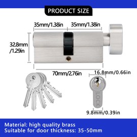 RVSWIHFA Pella Storm Door 70mm Solid Brass Lock Cylinder - Security Door Locks Replacement with 5 Brass Keys and Easy Installation - Suitable for Patio Sliding Doors and More