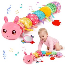 Juguetes para Bebés Niñas de 0-6 Meses Juguete de Oruga de Peluche Musical para Bebés de 0-3 3-6 Meses con Espejo Sonajero Crujiente Tiempo Boca Abajo Juguetes Sensoriales para 3 4 5 6-12 Meses Recién