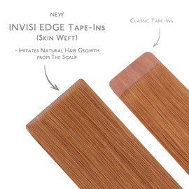 WENNALIFE Invisi Edge Tape in Hair Extensions Human Hair, 14 Inch 25g 10pcs Auburn Ginger Invisible Luxury Remy Hair Extensions Seamless Injected Straight Extensiones