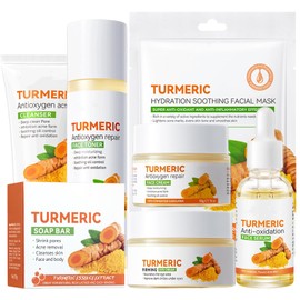 Turmeric Skin Care Set, 11 Pcs Turmeric Skin Care Kit, Skincare Set with Turmeric Face Wash, Turmeric Soap, Toner, Face Serum & Face Cream, Eye Cream, Mask, Facial Kits for Women Mens
