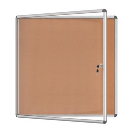 Mifuro 38"x38" Enclosed Bulletin Board, Lockable Weather-Resistant Aluminum Cork Noticeboard for School & Office, Silver Frame w/Cork