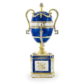 BestPysanky 1895 Blue Serpent Clock Royal Imperial Easter Egg 7 Inches