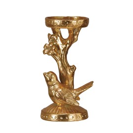 Creative Co-Op Resin Candleholder with Bird and Branch Design, Gold Finish
