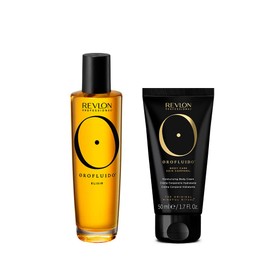 REVLON PROFESSIONAL Orofluido Hair & Body Wellness Set, Precious Argan Oil Elixir (50 ml) & Moisturising Body Cream (50 ml), for Silky Shine & Smoothness, Gift Set with Argan Oil, Vegan
