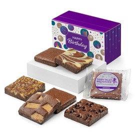 Fairytale Brownies Birthday Half-Dozen Individually Wrapped Gourmet Chocolate Food Gift Basket - 3 Inch Square Full-Size Brownies - 6 Pieces - Item HB160
