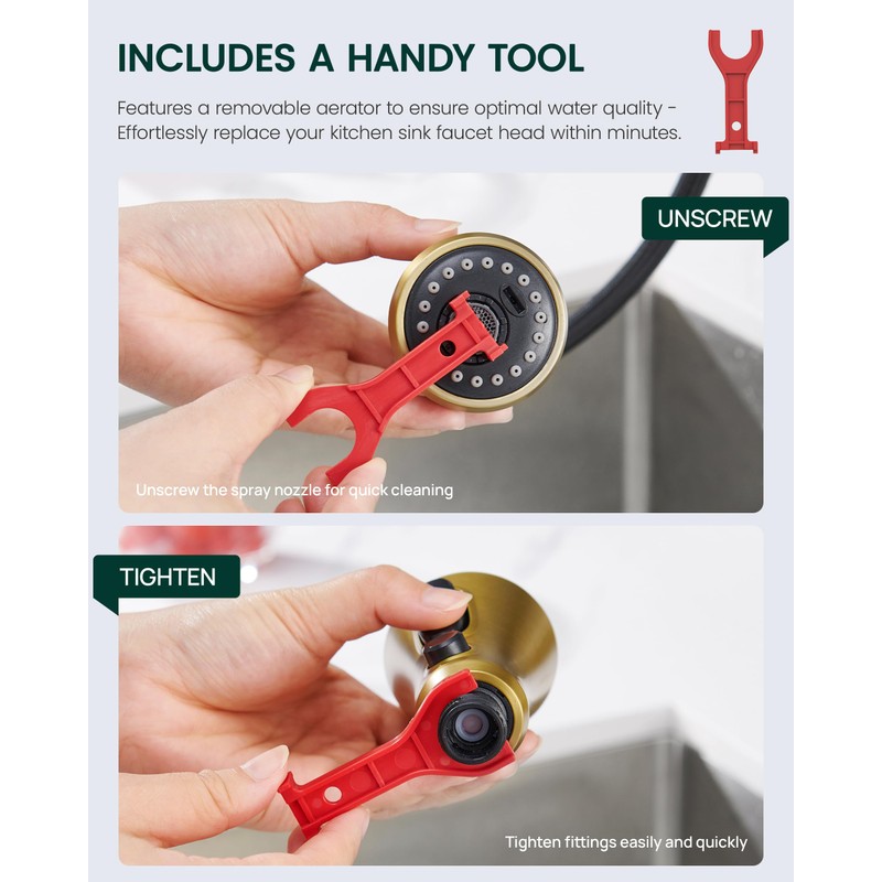 HEISOK Kitchen Faucet Head Replacement, 3-Function Pull Down Faucet Spray