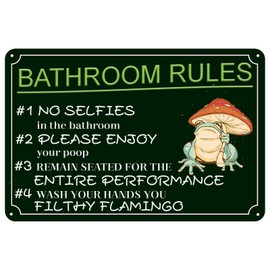 Funny Bathroom Rules Metal Tin Sign Wall Decor Cute Frog Decor Art Creative Tin Signs Toilet Rules Metal Plaque for Cafe Room Bathroom Home Art Wall Decor Gift 8 x 12 Inch