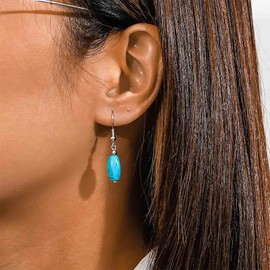 Inilbran Boho Turquoise Earrings Blue Turquoise Dangle Hook Earrings Vintage Turquoise Pearl Dangle Earrings Minimalist Oval Turquoise Earrings Jewellery for Women and Girls Gifts, Zinc