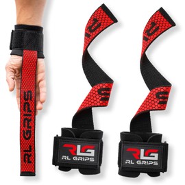 RL Grips™ Straps Gym with Wrist Support for Weightlifting and Powerlifting, Back Straps with Wrist Guard - Fitness Grips for Deadlift and Bodybuilding (Red)