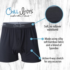 Chill Boys - Comfortable & Breathable Mens Underwear - Men's Boxers (3X-Large, Black) - Imported 95% Viscose made from Bamboo / 5% Spandex