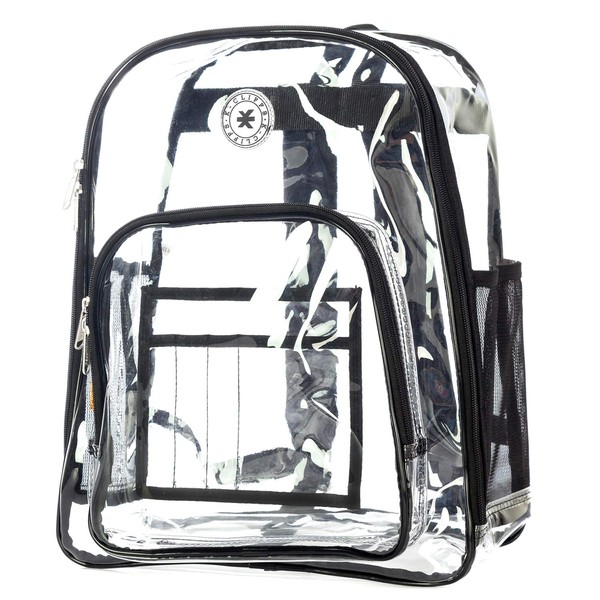 Heavy Duty Clear Backpack See Through PVC Stadium Security Transparent Workbag | Black