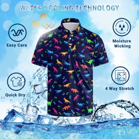 Xdceu Men's Dinosaur Golf Polo Shirt Dinosaur Golf Shirts for Men Quick-Dry Moisture Wicking Casual Breathable Polo Shirt