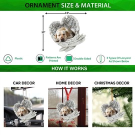 Talataca Yellow Labrador Retriever Sleeping Angel Wing Memorial Dogs 2D Flat Car Rear View Mirror Accessories Christmas Tree Ornament Decoration Hanging Charm Interior Rearview Pendant Decor Gift