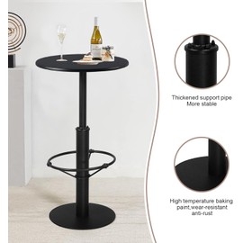 Diwhy Industrial Pub Table 23.6" Iron Round Desktop 37.4" Height Cast Iron Bar Table Black
