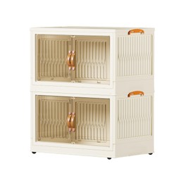 villertech Stackable Storage Bins 30 Qt, Folding Storage Box with Lids and Doors, Open Front Folding Storage Bins with Wheels Large Plastic Storage Container Closet Organizers (2 Tier)