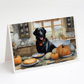 Caroline's Treasures DAC1786GCA7P Black Lab Fall Kitchen Pumpkins Greeting Cards and Envelopes Pack of 8 Blank Cards with Envelopes Whimsical A7 Size 5x7 Blank Greeting Cards
