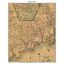 Darien Connecticut 1858 Old Town Map with Homeowner Names - Reprint Fairfield County CT