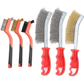 6 Piece Wire Brush Set, Stainless Steel Carbon Brass Nylon Wire Scrubbing Brushes for Wood, Drill, Cleaning Welding Slag, Rust Removal, Drat Brush Set - 3 Large + 3 Small