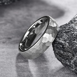 083BASE Tungsten Carbide Ring - 4mm/6mm/8mm Width, Hammered Design, Steel or Black Colour, Unisex Partner Ring or Engagement Ring