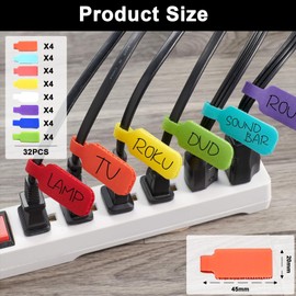 Cable Labelling Cable Labelling Reusable, Pack of 32 Multicoloured Writeable Cable Labels 4.5 cm x 2 cm and 2 Writing Pens with Two Heads Writing Surface for Identifying Cable