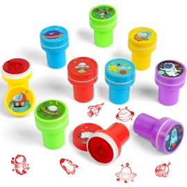 OSDUE Pack of 10 Children's Stamps, Animal Stamp Set, Self-Inking for Children, Cute Plastic Toy Stamps, Game, Fun, Hobby and More (Space Universe)