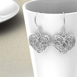 Heart Filigree Earrings for Women 925 Sterling Silver Heart Filigree Earrings Jewellery Birthday Gifts for Girls (Heart Filigree Earrings), Sterling Silver