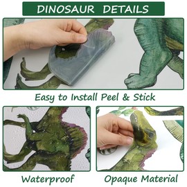 Watercolor Dinosaur Wall Stickers, Large Peel & Stick Dino Wall Decal Tropical Forest Dinosaur Clings for Baby Boy Girl Kids Nursery Bedroom Living Room Playroom Classroom Home Decor