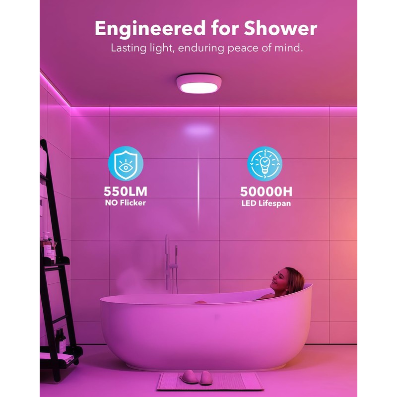 Rechargeable Shower Lights for Inside Shower, 12000mAh Motion Sensor Wireless