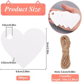SOFPLATE 200Pcs Blank Heart Tags Craft Show Price Tags with Jute String Small White 6 x 6.5cm Paper Hanging Writable Display Pricing Name Labels for Wrapping Pricing Wedding Arts Crafts Decorations