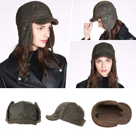 Comhats Warm Trapper Hat for Men Faux Leather Bomber Hat Unisex Aviator Hat Fur Hat Adult Men, 88115_Army Green