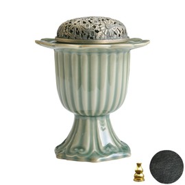 Nivanazen Ceramic Incense Holder with Braze Lid,Incense Cone Burner for Coil Incense,Mediation Gift,Home Decor (Light Green)