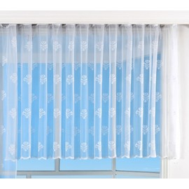 Jacquard Bogenstore Curtain 145 x 600 cm Baroque Floral Pattern White Ruffle Tape Universal Tape Pleated Tape Store 13142