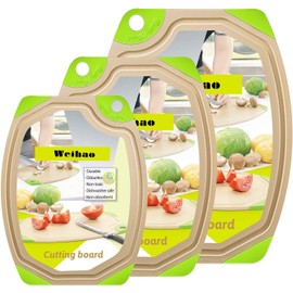 Weihao Cutting Boards for Kitchen, Large Plastic Cutting Board Set of 3, Original Oversized and Thick Chopping Board, Wheat Straw Cutting Board with Deep Drip Juice Groove, Dishwasher Safe, Non Porous