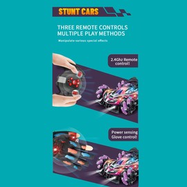 GoolRC RC Stunt Car, Gesture Sensing RC Car for Boys Girls, 2.4GHz 4WD Remote Control Car with 360° Rotating, Lights, Music & Spray, 2 Control Mode Toy Cars for Kids Birthday Gifts, 2 Battery (Purple)