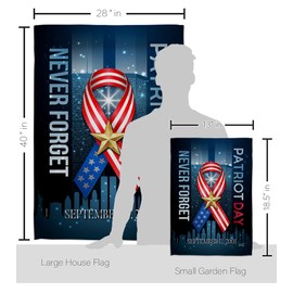 911 Never Forget Garden House Flag - Kit Armed Forces Service All Branches Support Honor United State American Military Veteran - Decoration Banner Small Yard Gift Double-Sided Made in USA 28 X 40