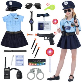FORMIZON Police Officer Costume Girls, Police Carnival Set, Children's Police Uniform Girls, Cop Children's Costume with Police Hat, Warning Lights, Police Toy for Children Carnival Cosplay (S)