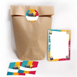 12 Gift Bags / Natural + 12 Stickers + 12 Notepads Cinema Party Bags Guest Gift Children's Birthday Girls Boys Adults