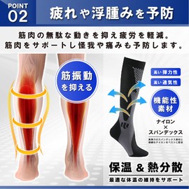 Calf Supporter Socks, Compression, Protection, Calf Supporter, Elastic Stockings, Standing Work, Walking, Sports, Refreshing (Black, S/M)