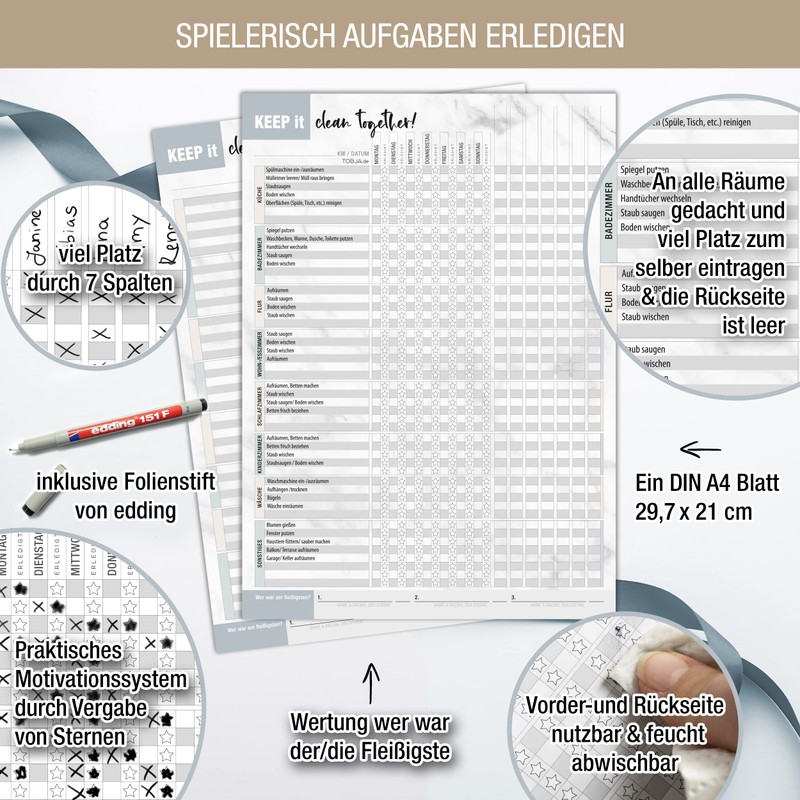 Task Planner Cleaning Plan Wipeable with Pen - Household Planner