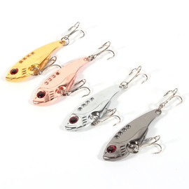 4 Pieces 11G 55mm Fishing Lures Metal VIB Jigs Freshwater Saltwater Tackle Topwater Bait Lure Bait Lure and Bait Crank Bait Spinner Blade with Treble Hooks Red Eyes Fish Like