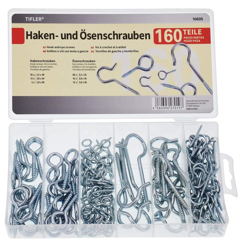 Clip bolts and eyebolts, 151-part set, various different sizes