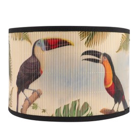 TOVINANNA Drum Lamp Shade, E27 Vintage Bamboo Lampshade Colorful Flower and Bird Printed Chandelier Lamp Cover Pattern Light Shade Accessories for Table Lamp Floor Light Home Decor